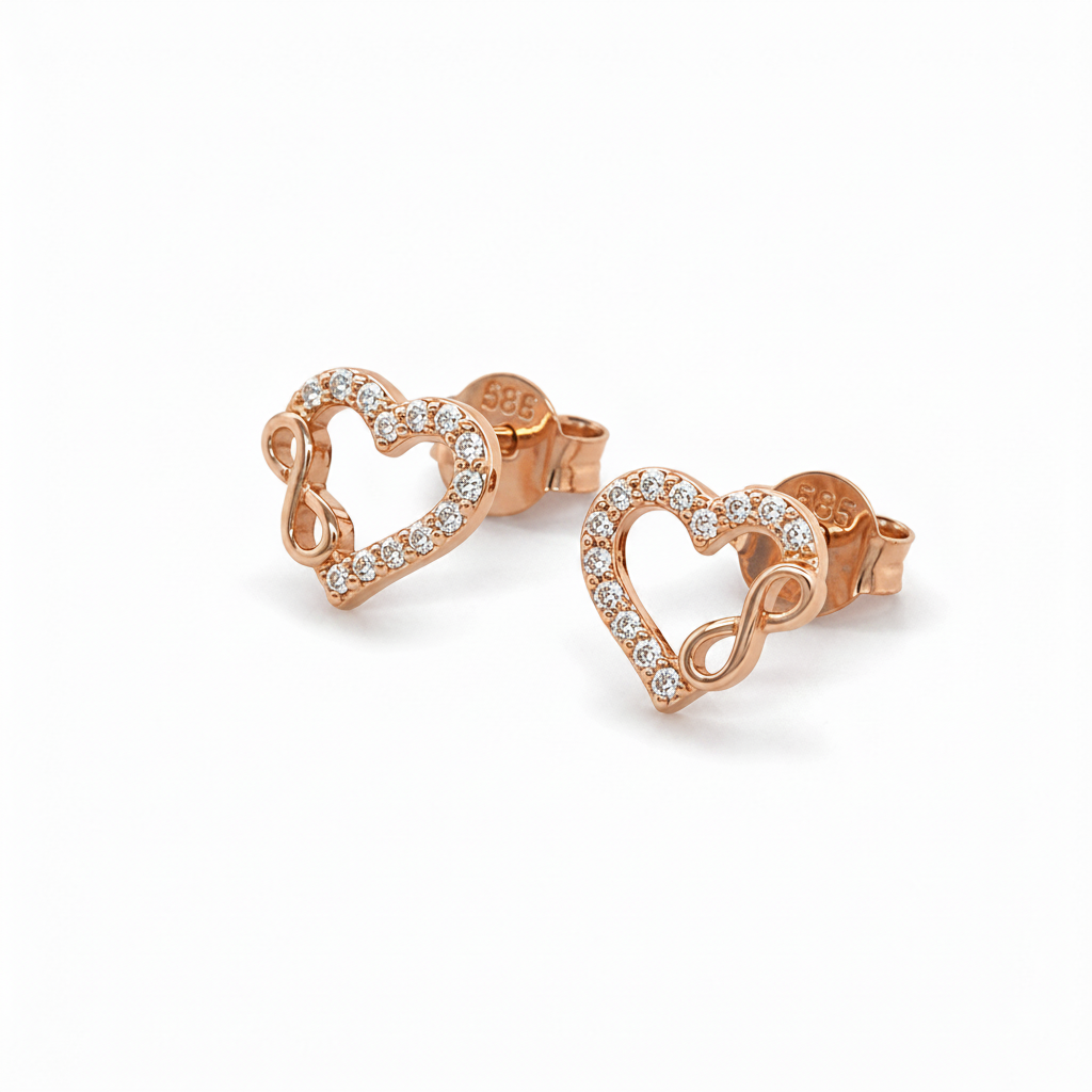 585 Rotgold Ohrstecker Herz mit Zirkonia & Infinity – 7 mm