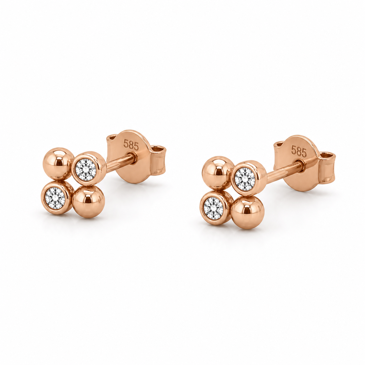 585 Rotgold Ohrstecker mit Zirkonia & Kugeldesign – 6,5 mm