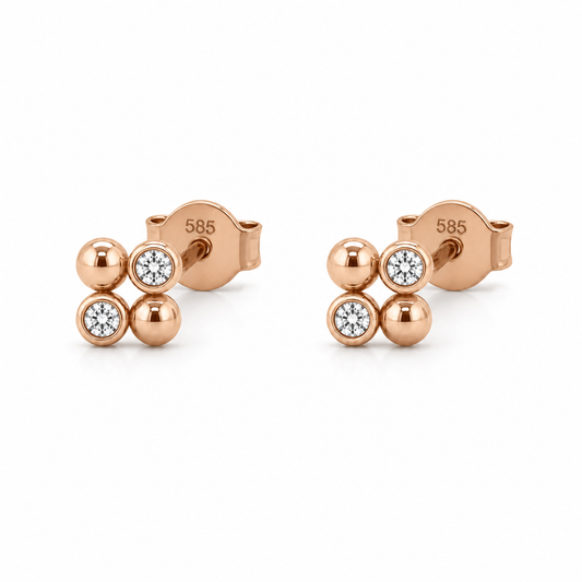 585 Rotgold Ohrstecker mit Zirkonia und Kugeldesign 6,5 mm
