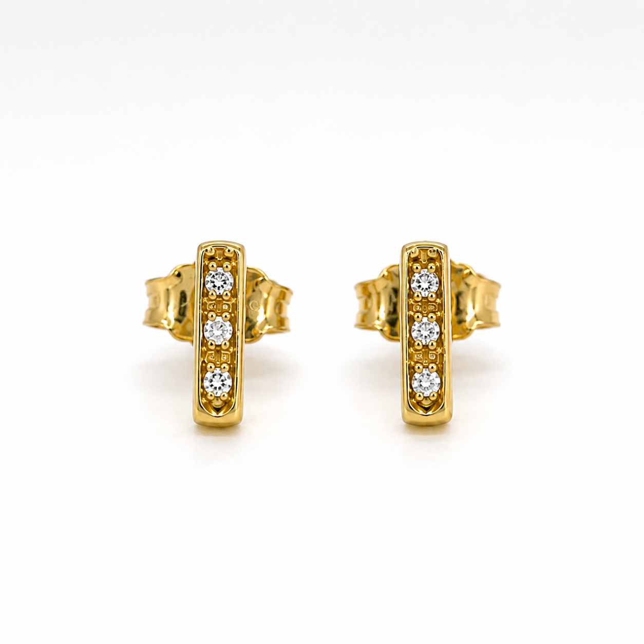 Diamantsplitter Ohrstecker aus 585 Gelbgold in Stabform