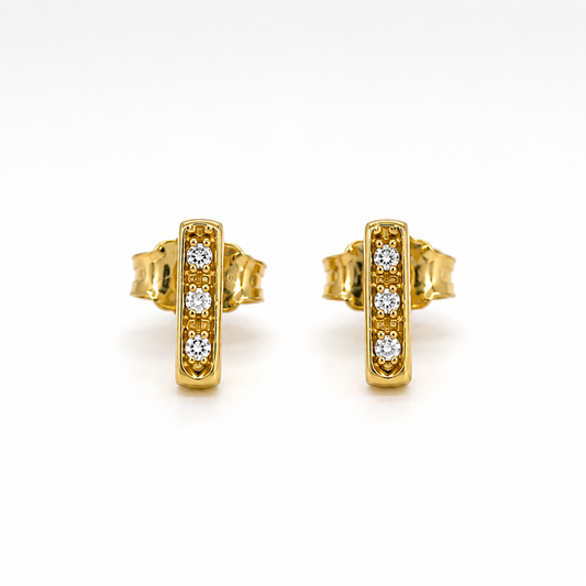 Diamantsplitter Ohrstecker aus 585 Gelbgold in Stabform
