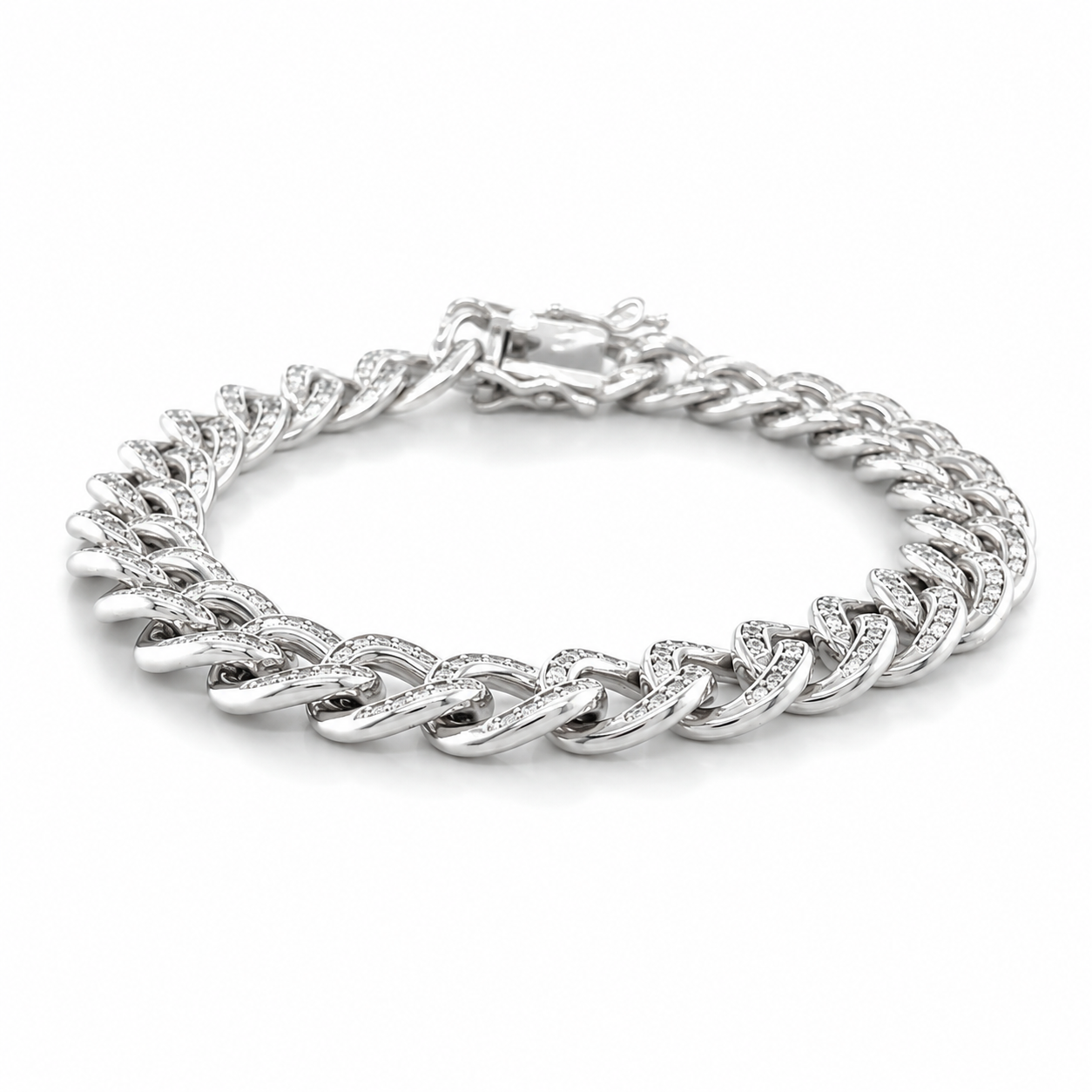 Rhodiniertes Silberarmband mit Kastenverschluss und Sicherheitsachten