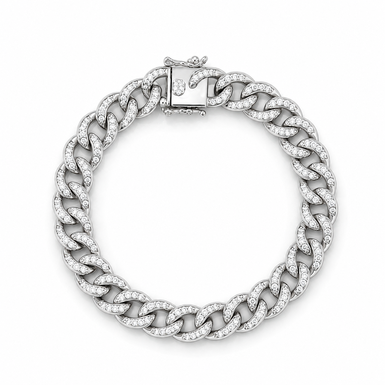 Panzerarmband Silber rhodiniert mit Zirkonia 9,5 mm