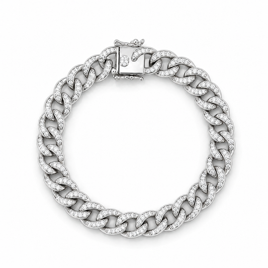 Panzerarmband Silber rhodiniert mit Zirkonia 9,5 mm