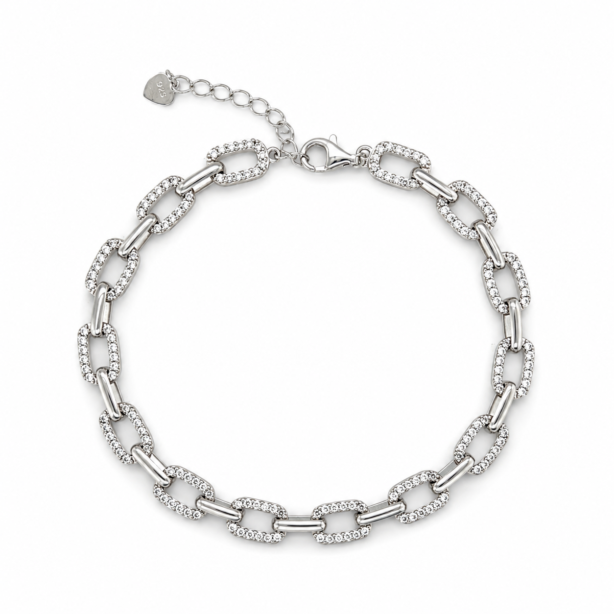 Paperclip Armband aus rhodiniertem 925 Silber mit Zirkonia