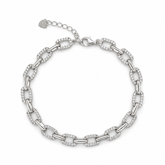 Paperclip Armband aus rhodiniertem 925 Silber mit Zirkonia