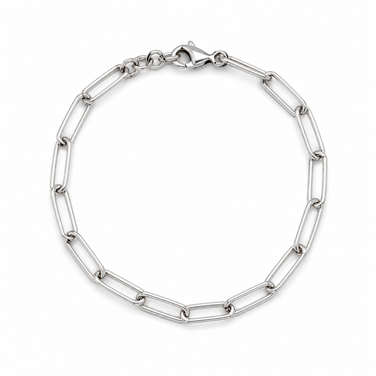 Paperclip Armband aus rhodiniertem Silber 20 cm