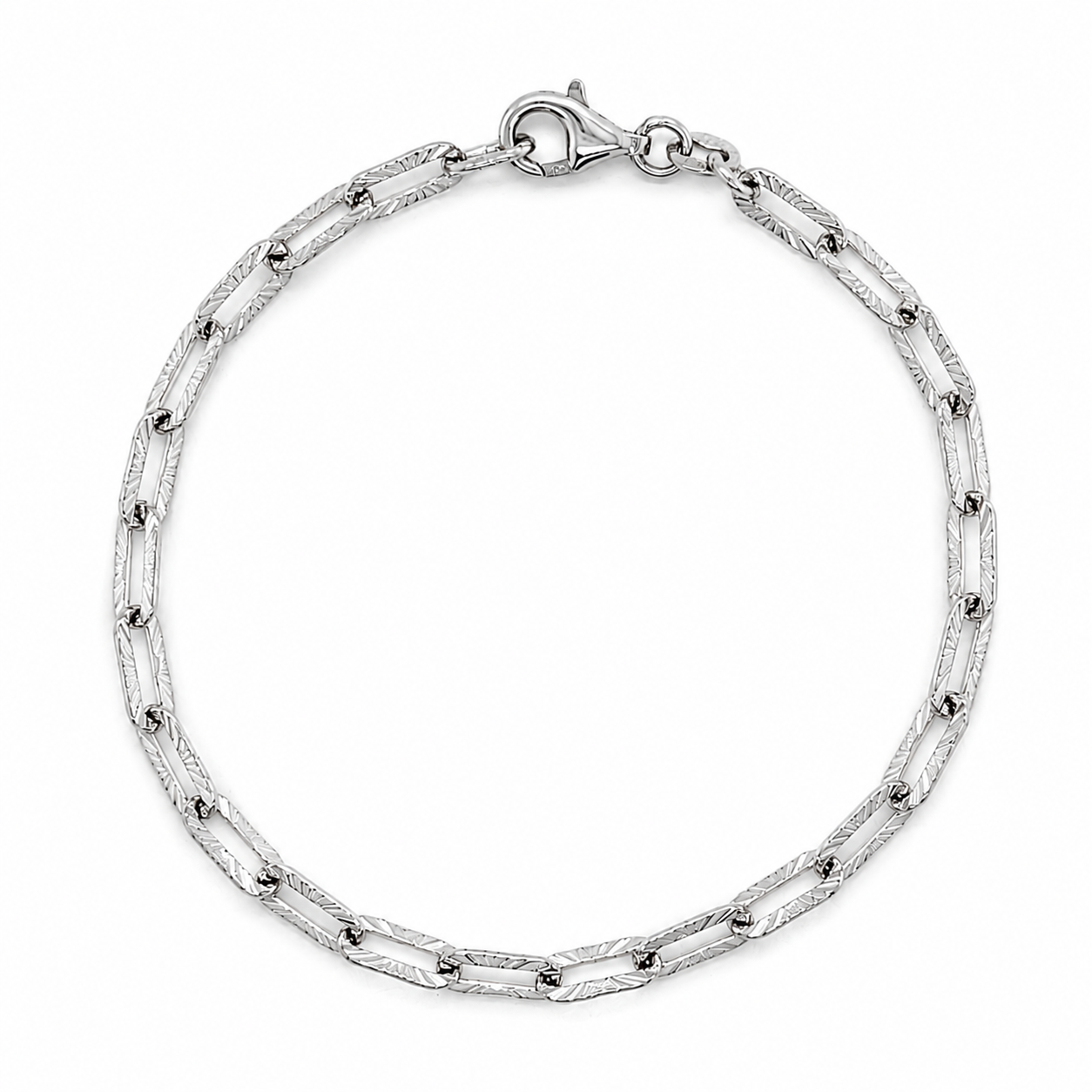 Paperclip Armband aus rhodiniertem Silber mit strukturierter Oberfläche