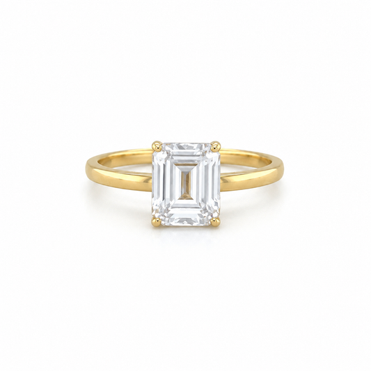 Emerald Cut Zirkonia Ring aus 585 Gelbgold in Frontansicht
