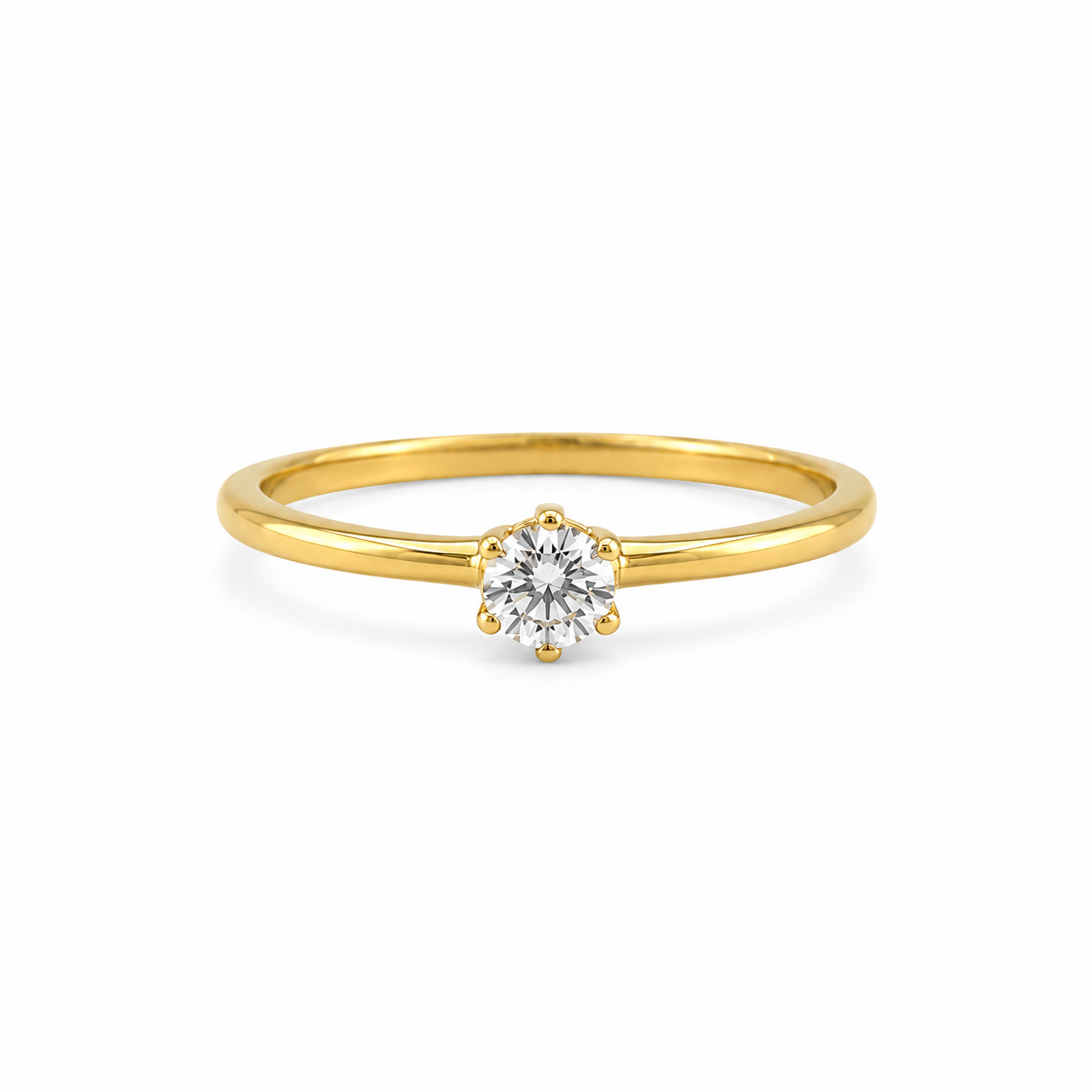 Zirkonia Ring aus 585 Gelbgold mit rundem Stein in Frontansicht
