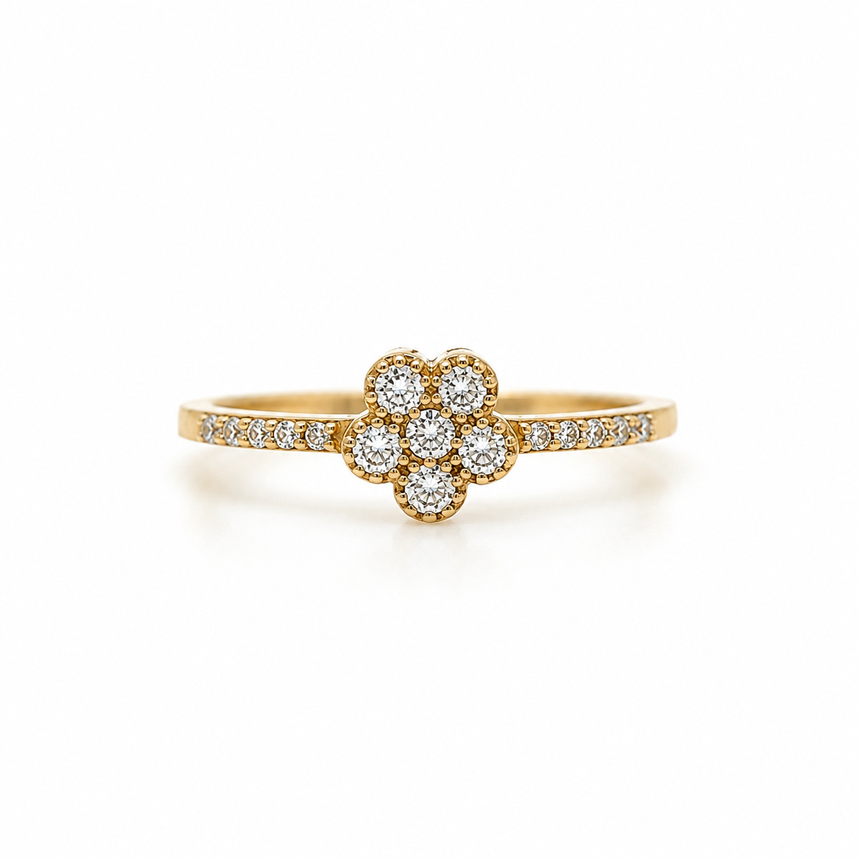 Blütenring aus 585 Gelbgold mit Zirkonia Frontansicht