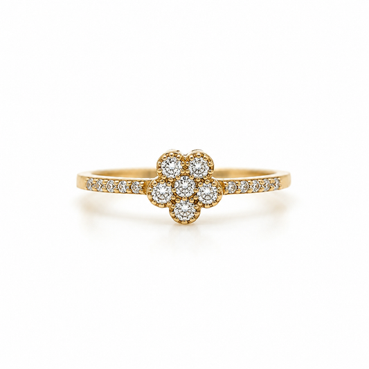 Blütenring aus 585 Gelbgold mit Zirkonia Frontansicht