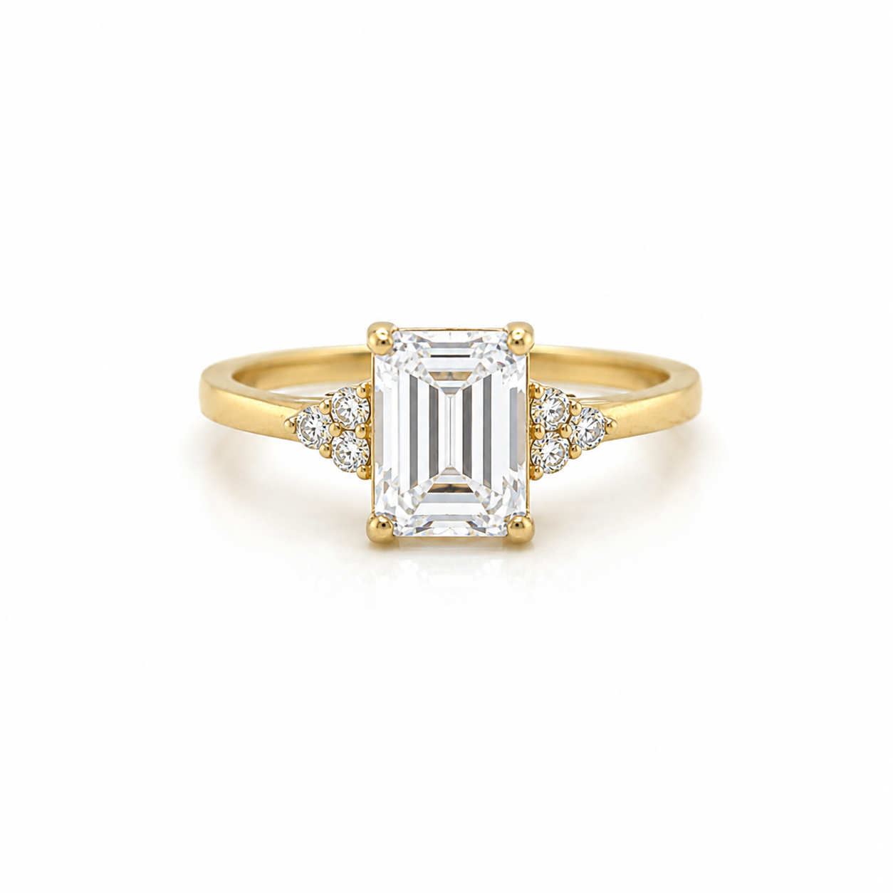 Emerald Cut Zirkonia Ring aus 585 Gelbgold in Frontansicht