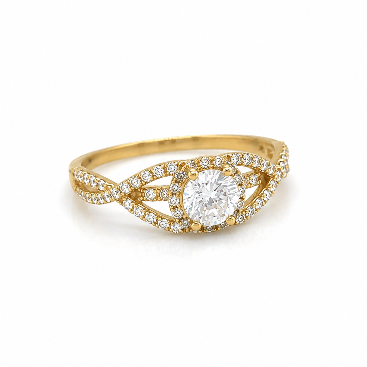 Zirkonia Verlobungsring aus 585 Gelbgold mit geschwungener Ringschiene