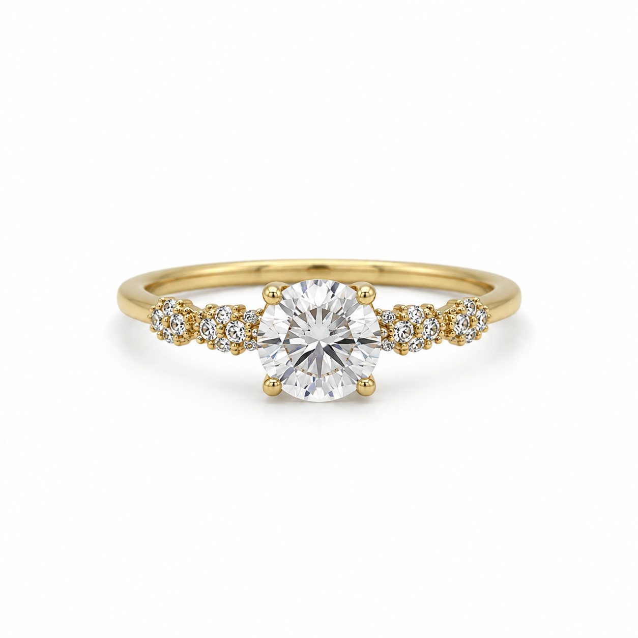 Zirkonia Ring aus 585 Gelbgold mit rundem Mittelstein in Frontansicht