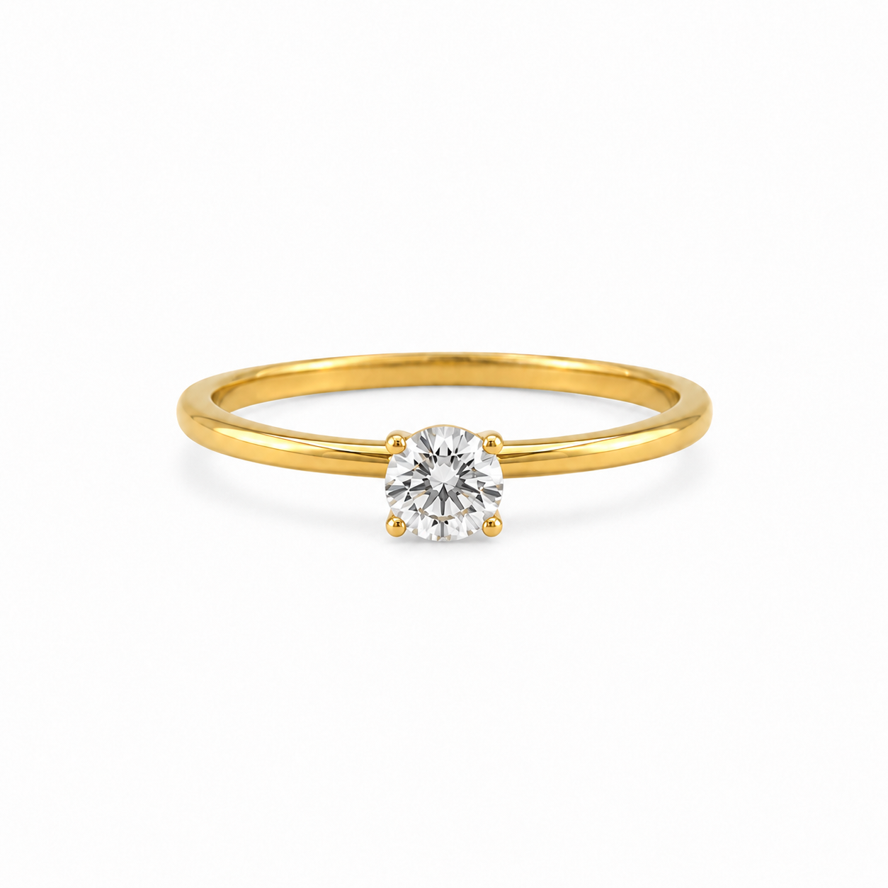 Klassischer Zirkonia Ring 585 Gelbgold mit rundem Stein in Frontansicht
