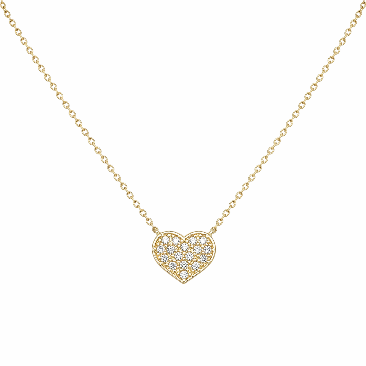 585 Gelbgold Kette mit Herzanhänger und Zirkonia, 45 cm mit Zwischenöse 42 cm
