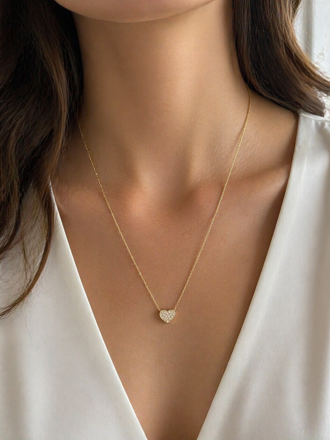 585 Gelbgold Herz Kette mit Zirkonia – 45 cm