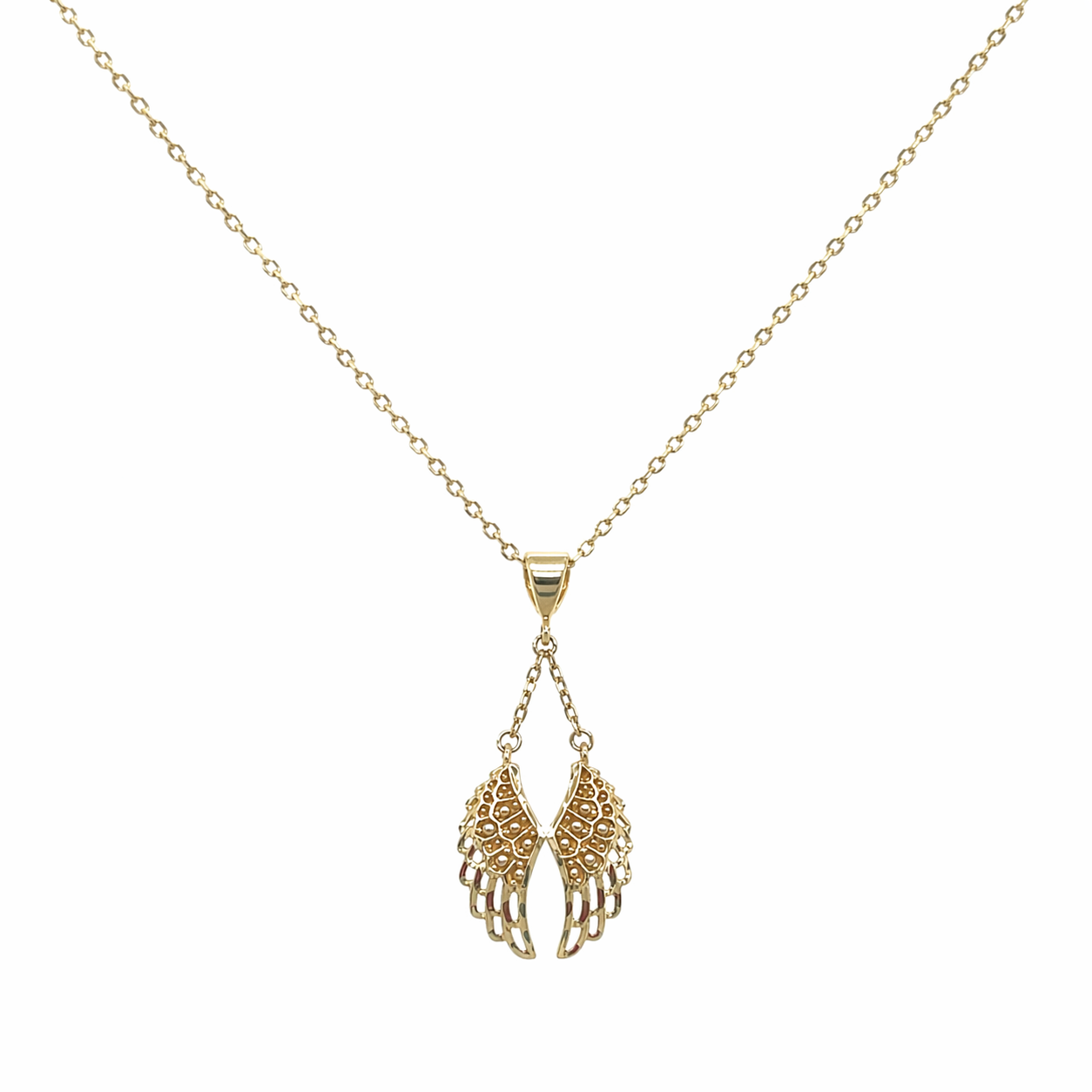 585 Gelbgold Kette mit Engelsflügel Anhänger, 45 cm mit Zwischenöse 42 cm