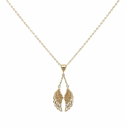 585 Gelbgold Kette mit Engelsflügel Anhänger, 45 cm mit Zwischenöse 42 cm