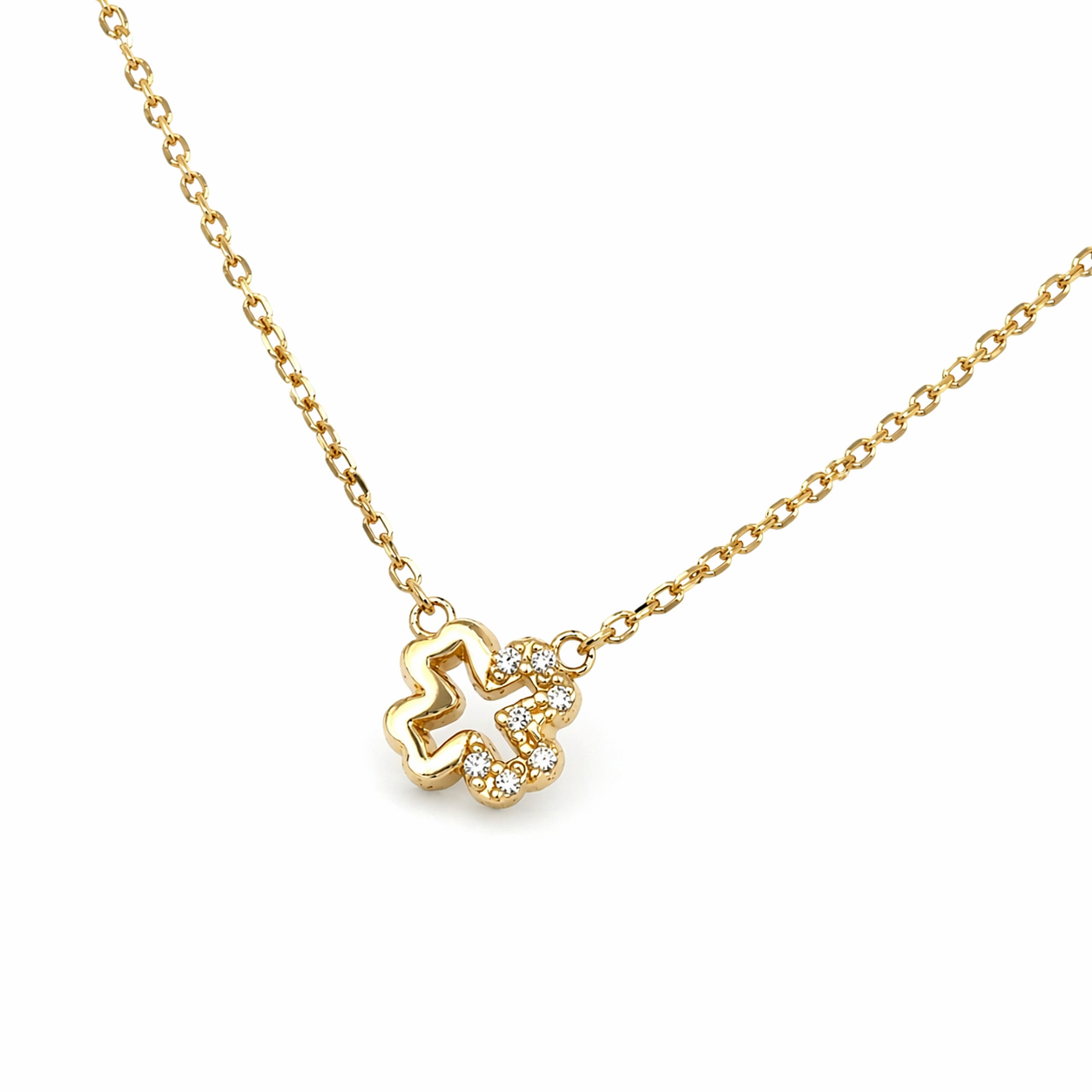 585 Gelbgold Kleeblatt Kette mit Zirkonia – 45 cm