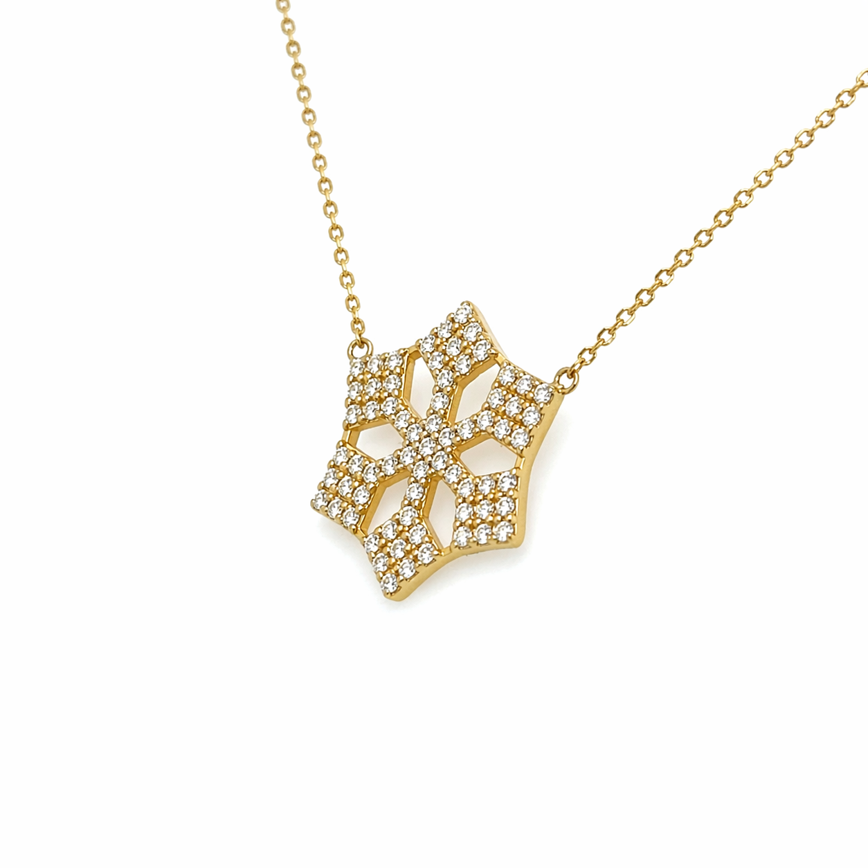 585 Gelbgold Schneeflocke Kette mit Zirkonia – 45 cm