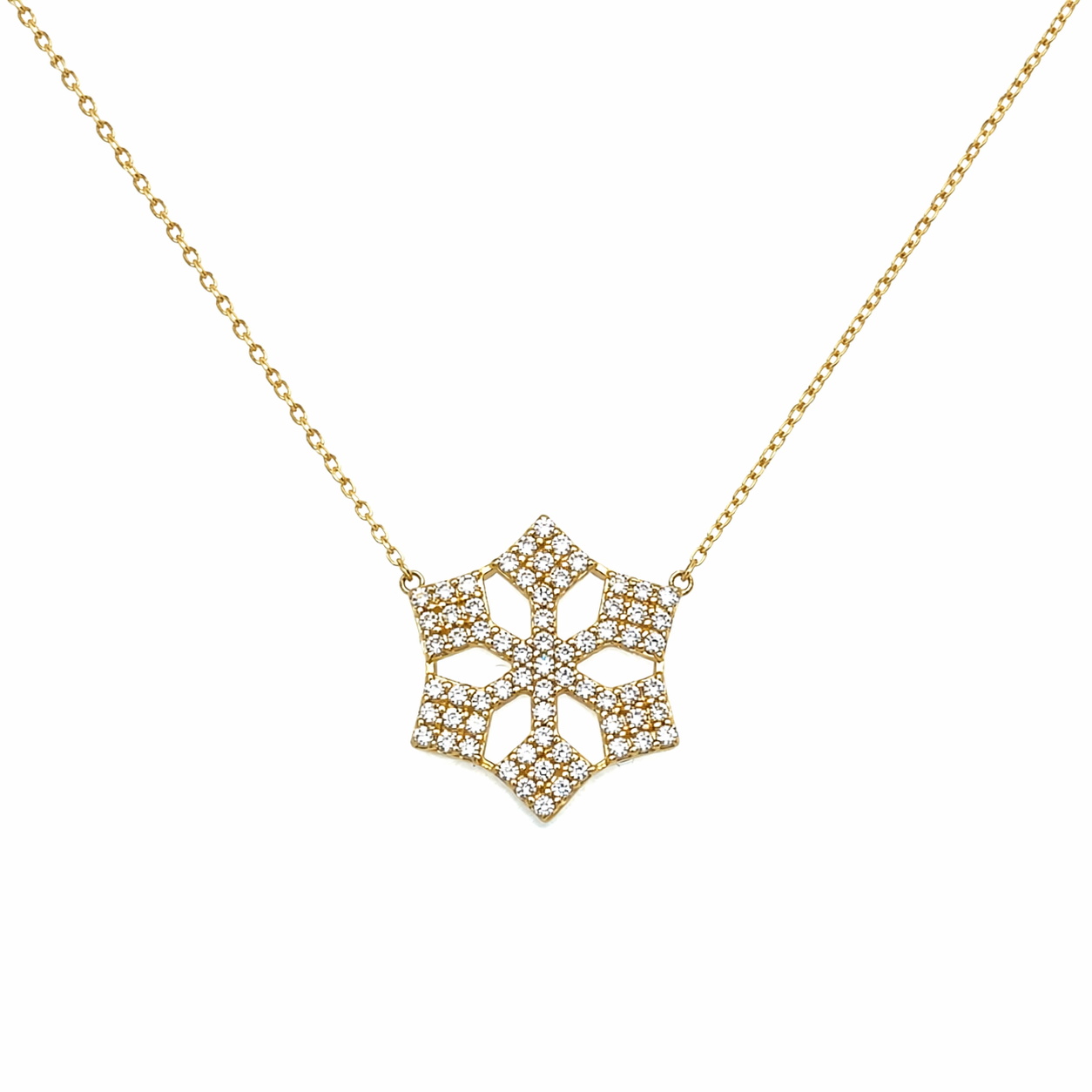 585 Gelbgold Kette mit Schneeflocke Anhänger und Zirkonia, 45 cm