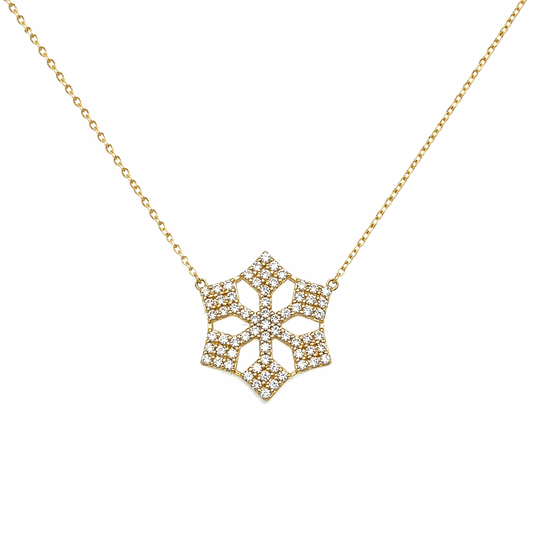 585 Gelbgold Kette mit Schneeflocke Anhänger und Zirkonia, 45 cm
