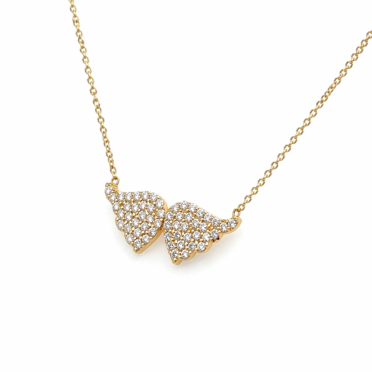 585 Gelbgold Flügel Kette mit Zirkonia – 45 cm