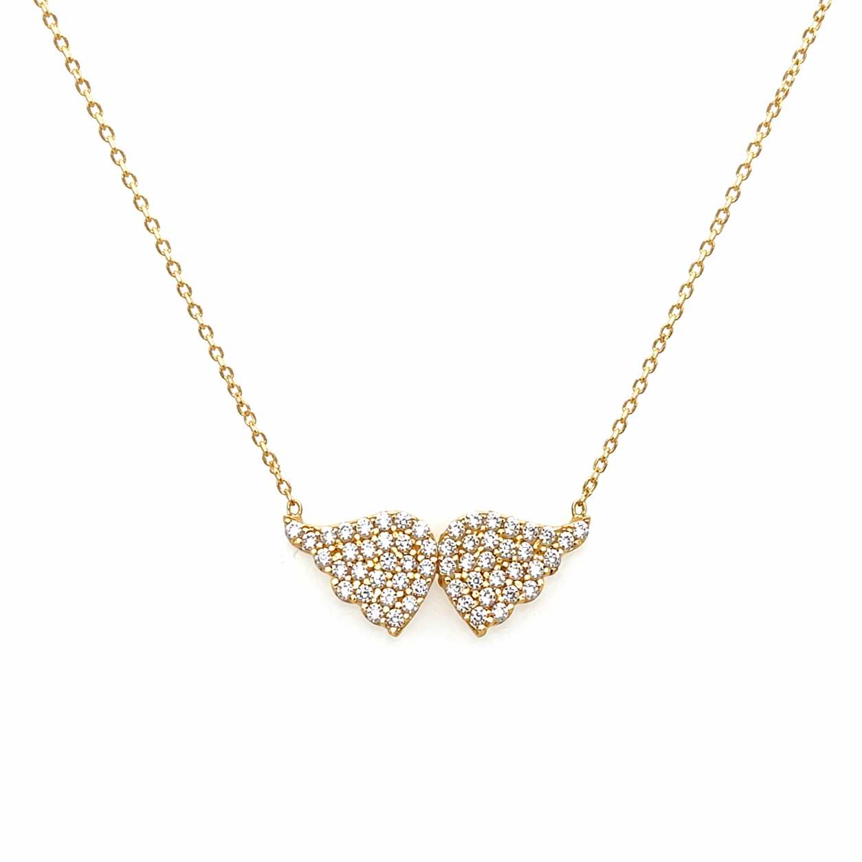 585 Gelbgold Flügel Kette mit Zirkonia – 45 cm