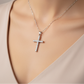 Silberkette mit Kreuz-Anhänger & Zirkonia rhodiniert – Figarokette 45 cm