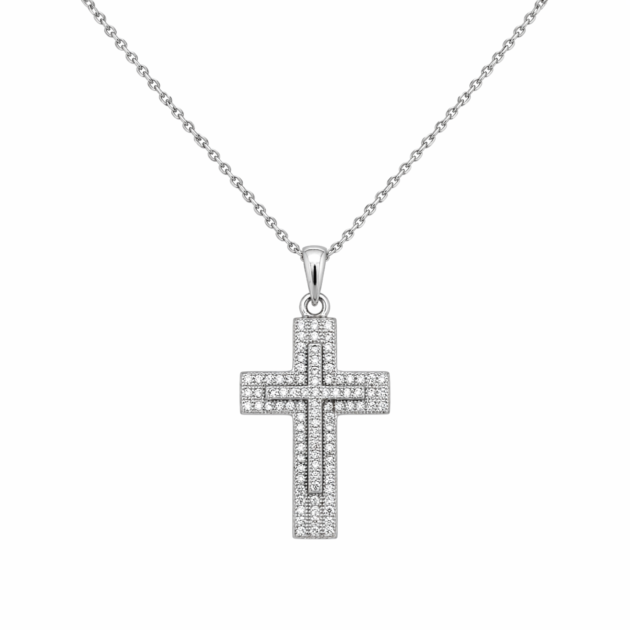 Silberkette mit Kreuz-Anhänger & Zirkonia – 42 cm