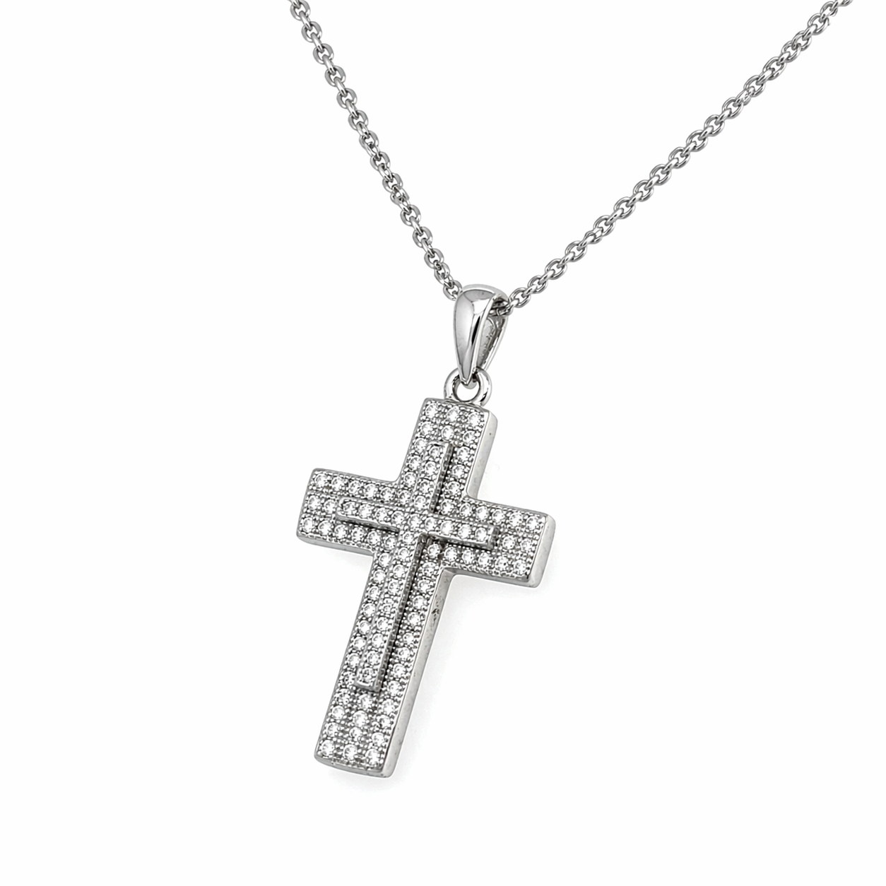 Silberkette mit Kreuz-Anhänger & Zirkonia – 42 cm
