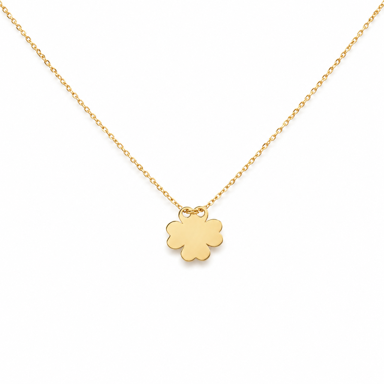 Kleeblatt Kette aus 585 Gelbgold mit poliertem Glücksklee Anhänger