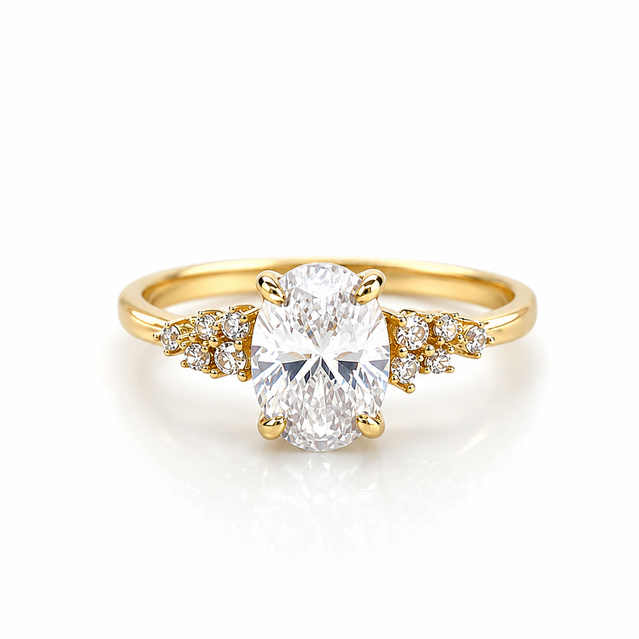 Verlobungsring aus 585 Gelbgold mit ovalem Zirkonia und seitlichem Steinbesatz