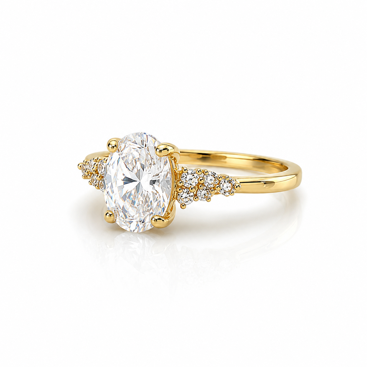 Eleganter Verlobungsring 585 Gelbgold mit Zirkonia im Ovalschliff