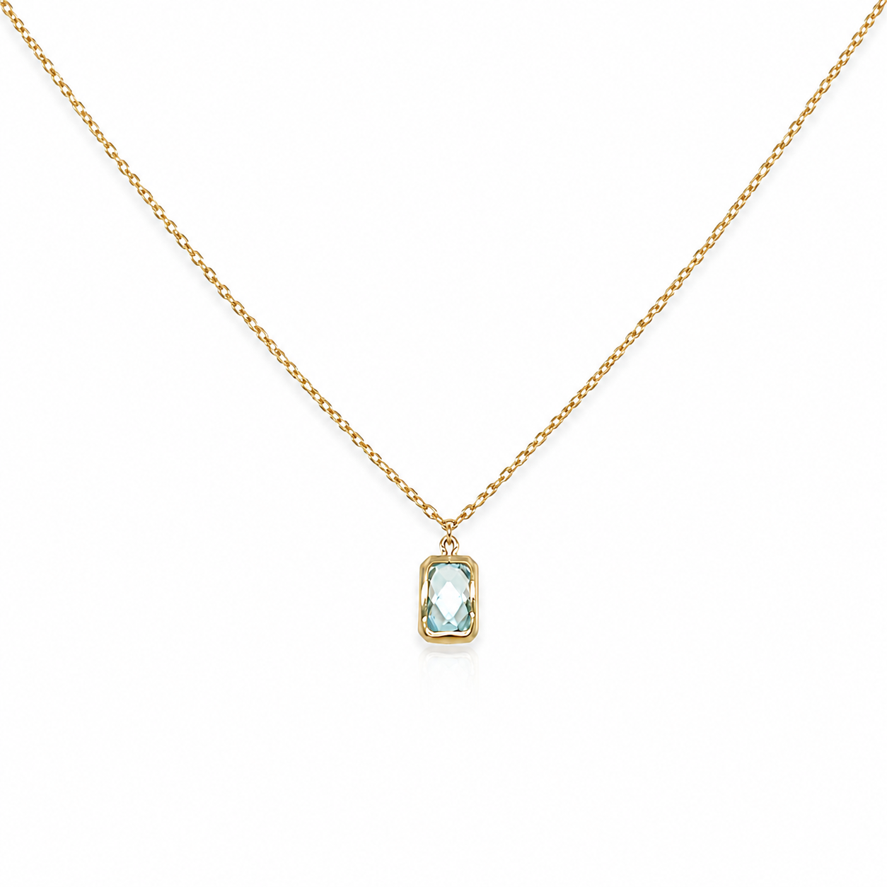 Halskette 585 Gelbgold mit rechteckigem hellblauem Zirkonia Anhänger