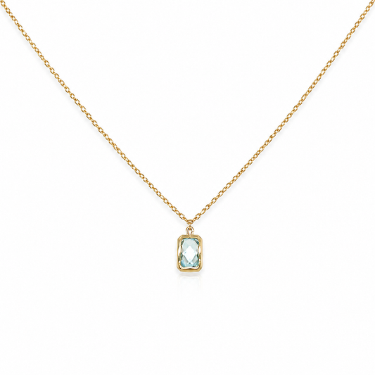 Halskette 585 Gelbgold mit rechteckigem hellblauem Zirkonia Anhänger