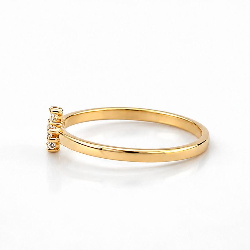Goldring mit Zirkonia Kreuz und schmaler Ringschiene