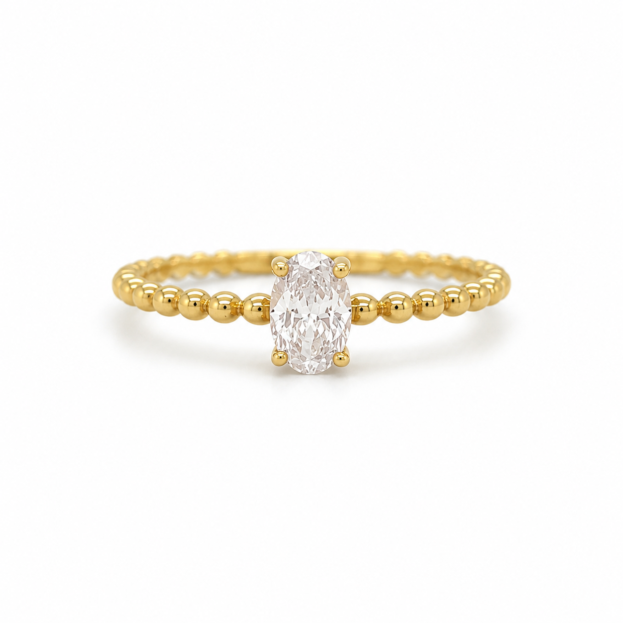 Ovaler Zirkonia Ring aus 585 Gelbgold mit feiner Kugelschiene
