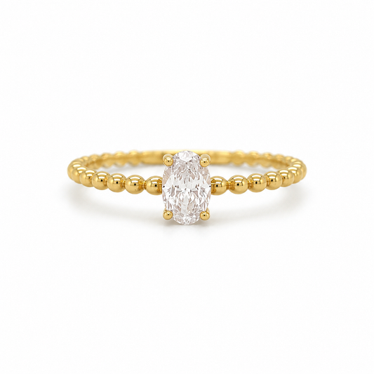 Ovaler Zirkonia Ring aus 585 Gelbgold mit feiner Kugelschiene
