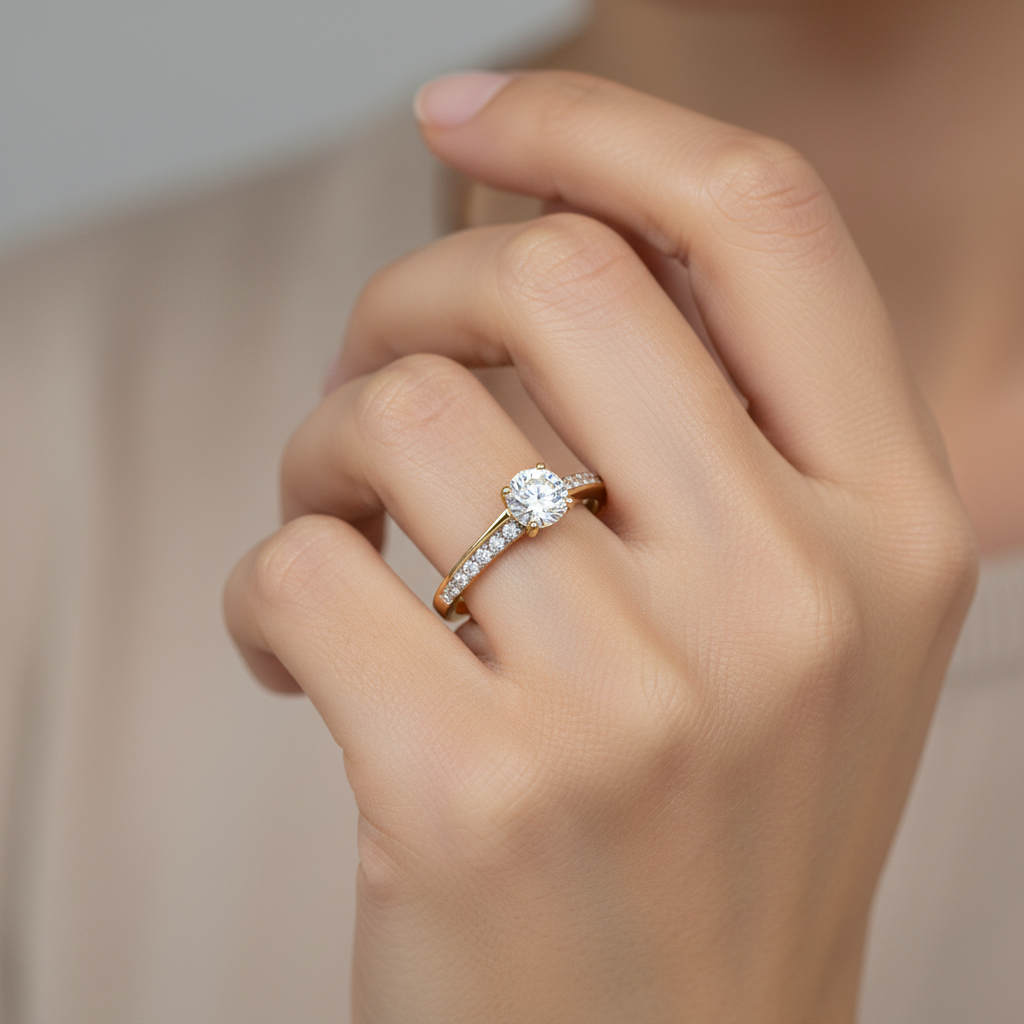 Eleganter Zirkonia Ring Größe 60 getragen an der Hand