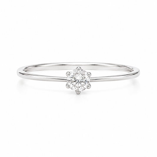 Solitärring aus 585 Weißgold mit rundem Zirkonia in Frontansicht