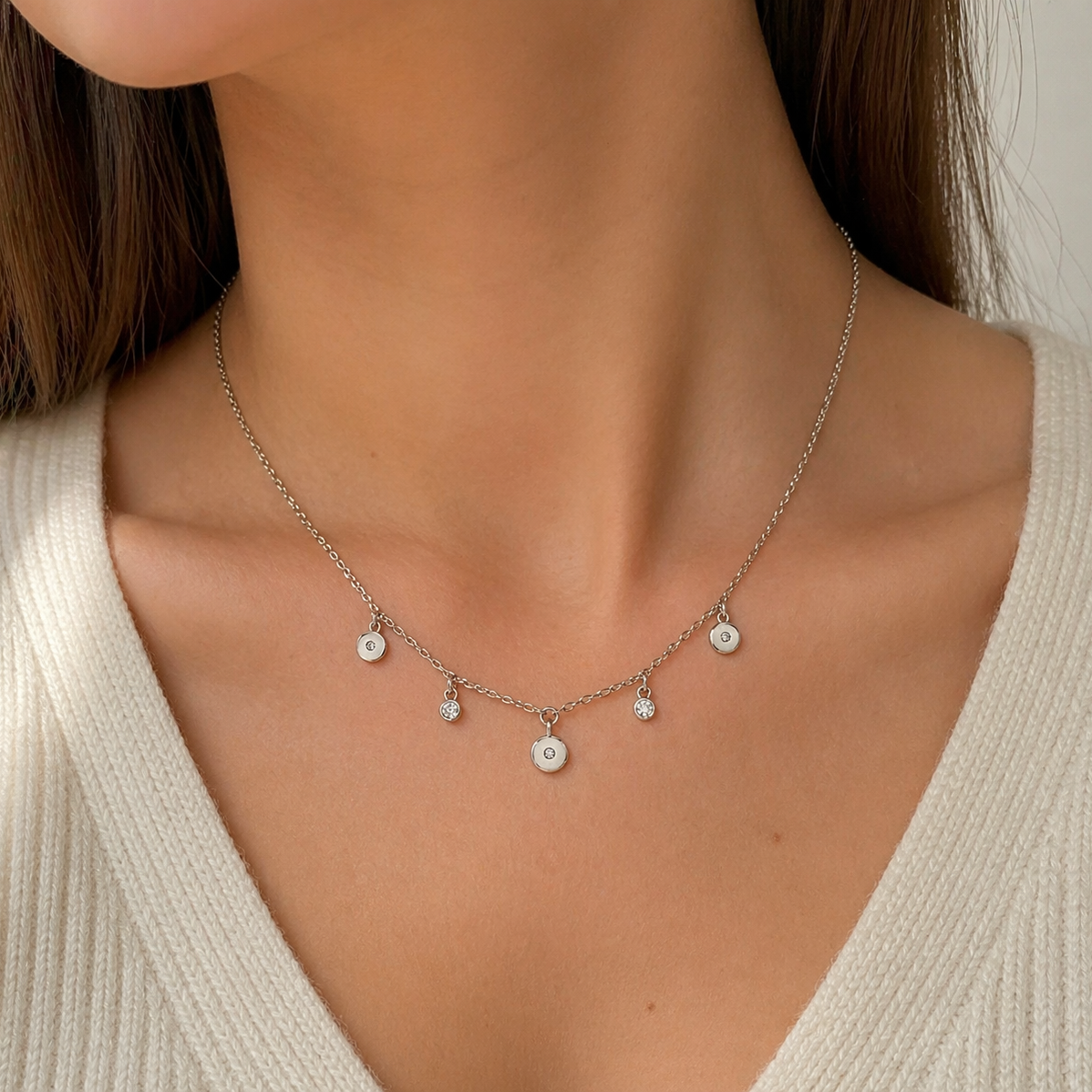 925 Silber Kette rhodiniert mit Zirkonia Anhängern – 45 + 5 cm