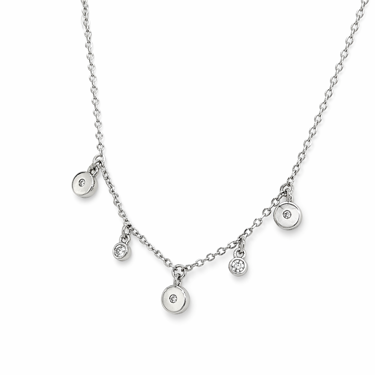 925 Silber Kette rhodiniert mit Zirkonia Anhängern – 45 + 5 cm