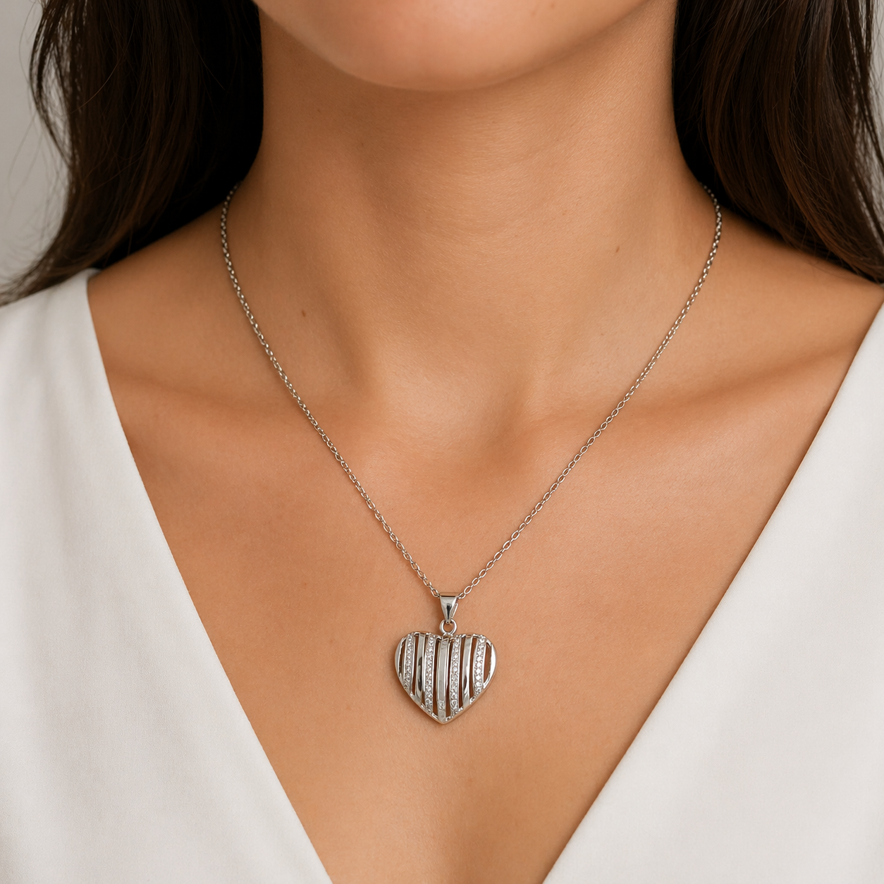 925 Silber Kette rhodiniert Herz mit Zirkonia – 40 cm