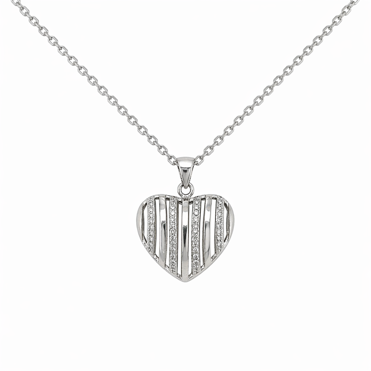 925 Silber Kette rhodiniert Herz mit Zirkonia – 40 cm