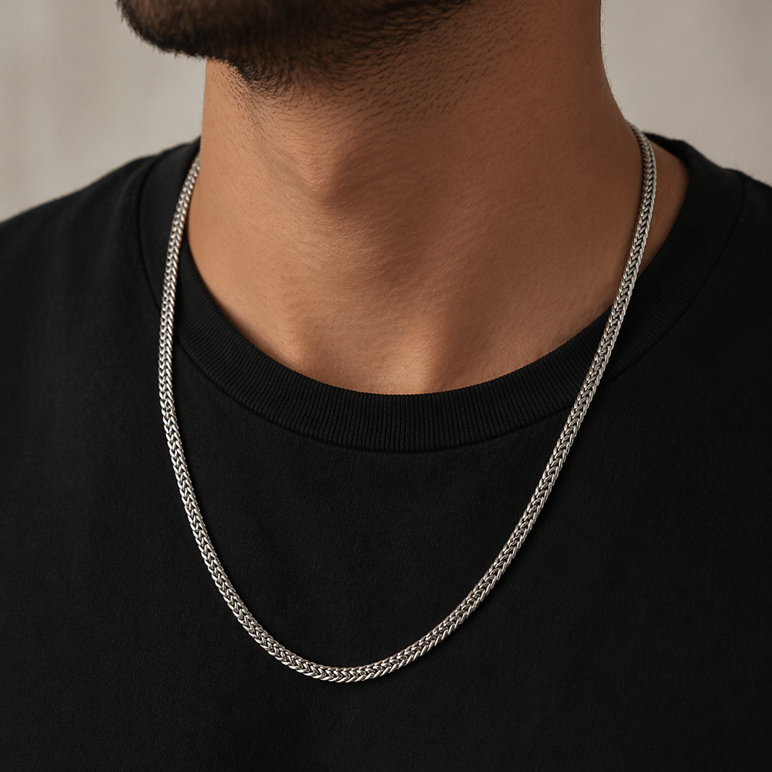 Massive Silberkette 925 rhodiniert – 5 mm geflochtene Kette, kantiges Design Unisex