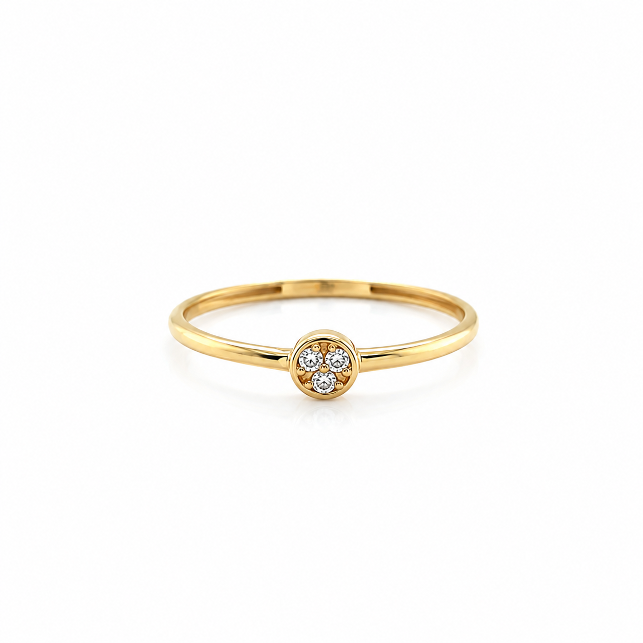 Filigraner Damenring aus 585 Gelbgold mit 3 Zirkonia im runden Cluster-Design