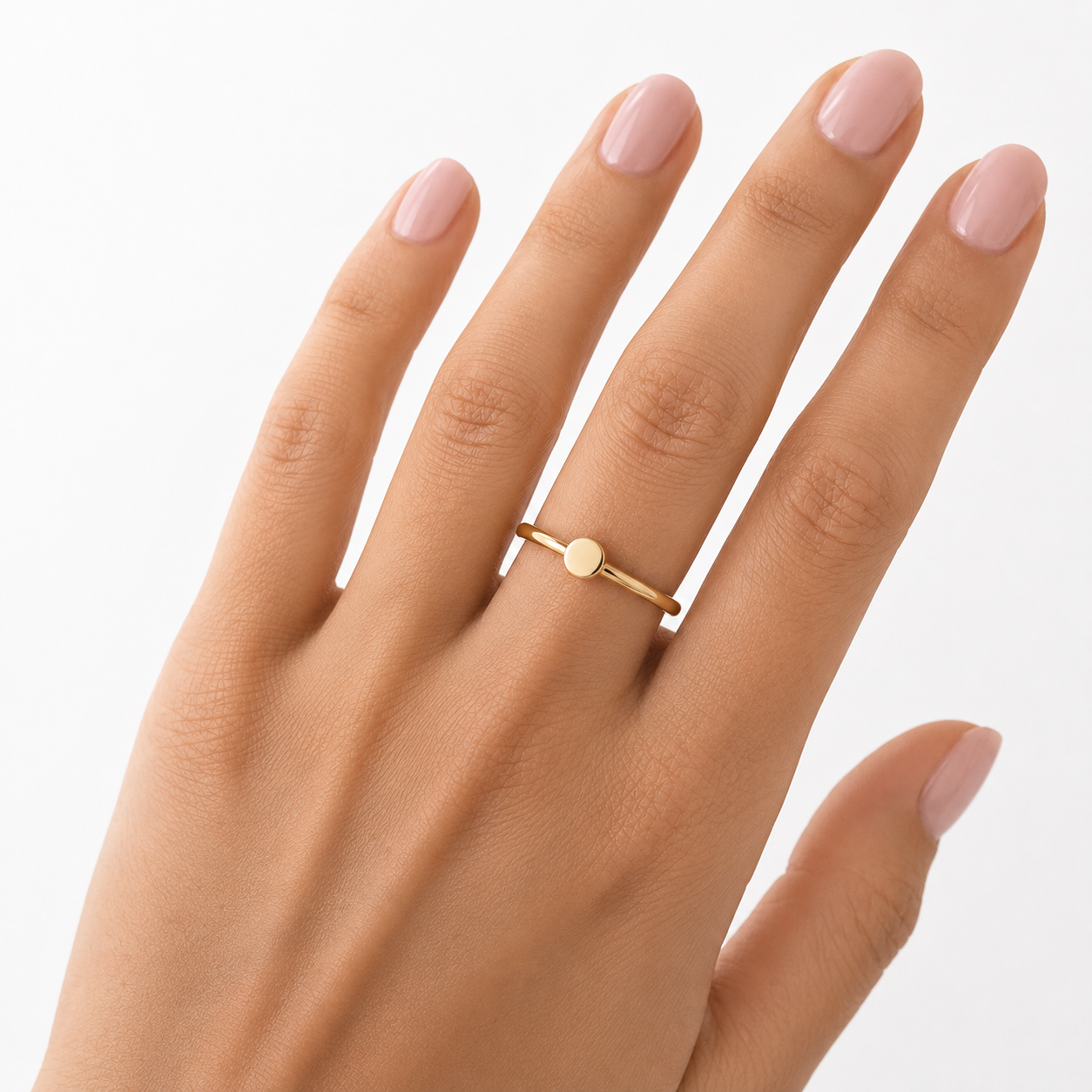 Plättchenring Damen 585 Gelbgold – filigraner Goldring mit runder Platte